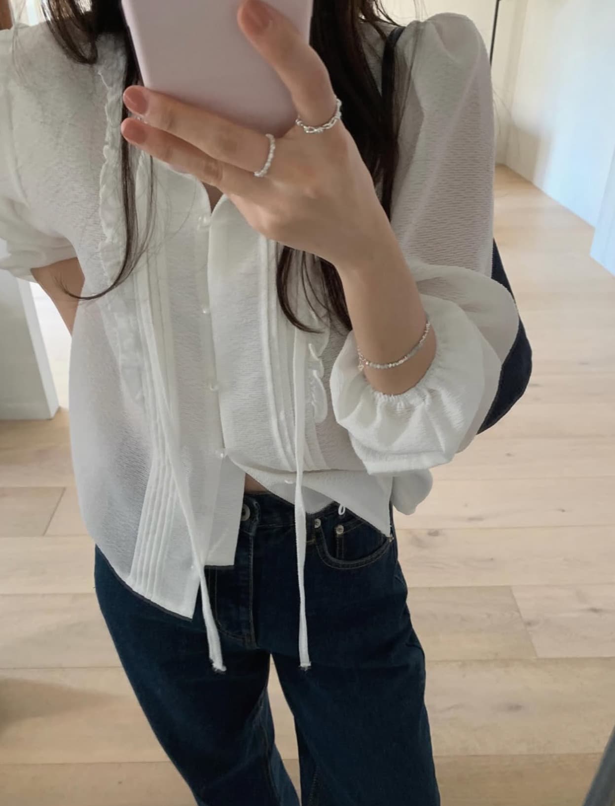 있음 선적 사이즈 업데이트 한국 chic 봄 새로운 리본 부드러운 바람 품격 스택 착용 미니멀리즘 셔츠 상세 이미지 5
