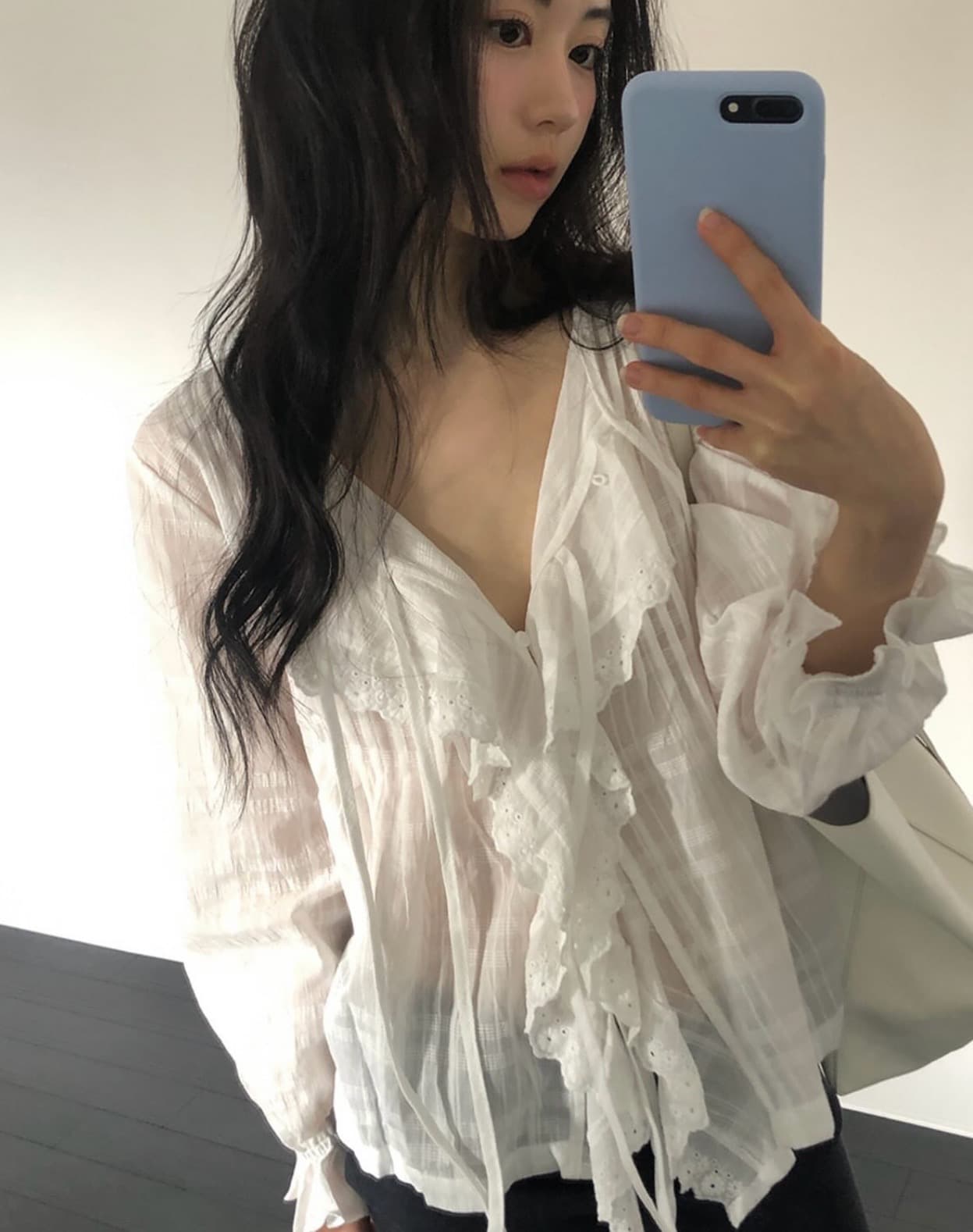한국 chic 봄 디자인 센스 레이스 레이스업 거품 소매 셔츠 상세 이미지 1