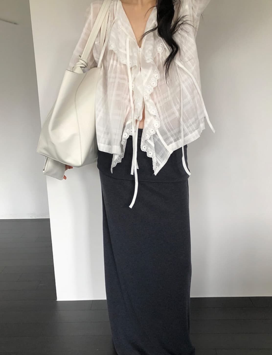 한국 chic 봄 디자인 센스 레이스 레이스업 거품 소매 셔츠 상세 이미지 5