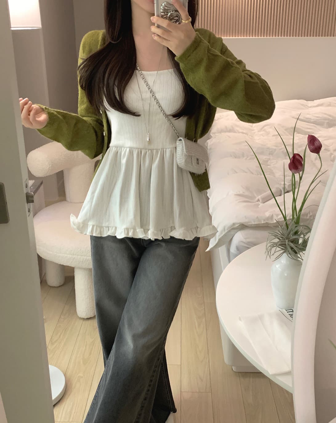 있음 선적 사이즈 업데이트 한국 chic 봄 여름 새로운 한 부서 다용도 프릴 한 단어 캐미솔 상세 이미지 3