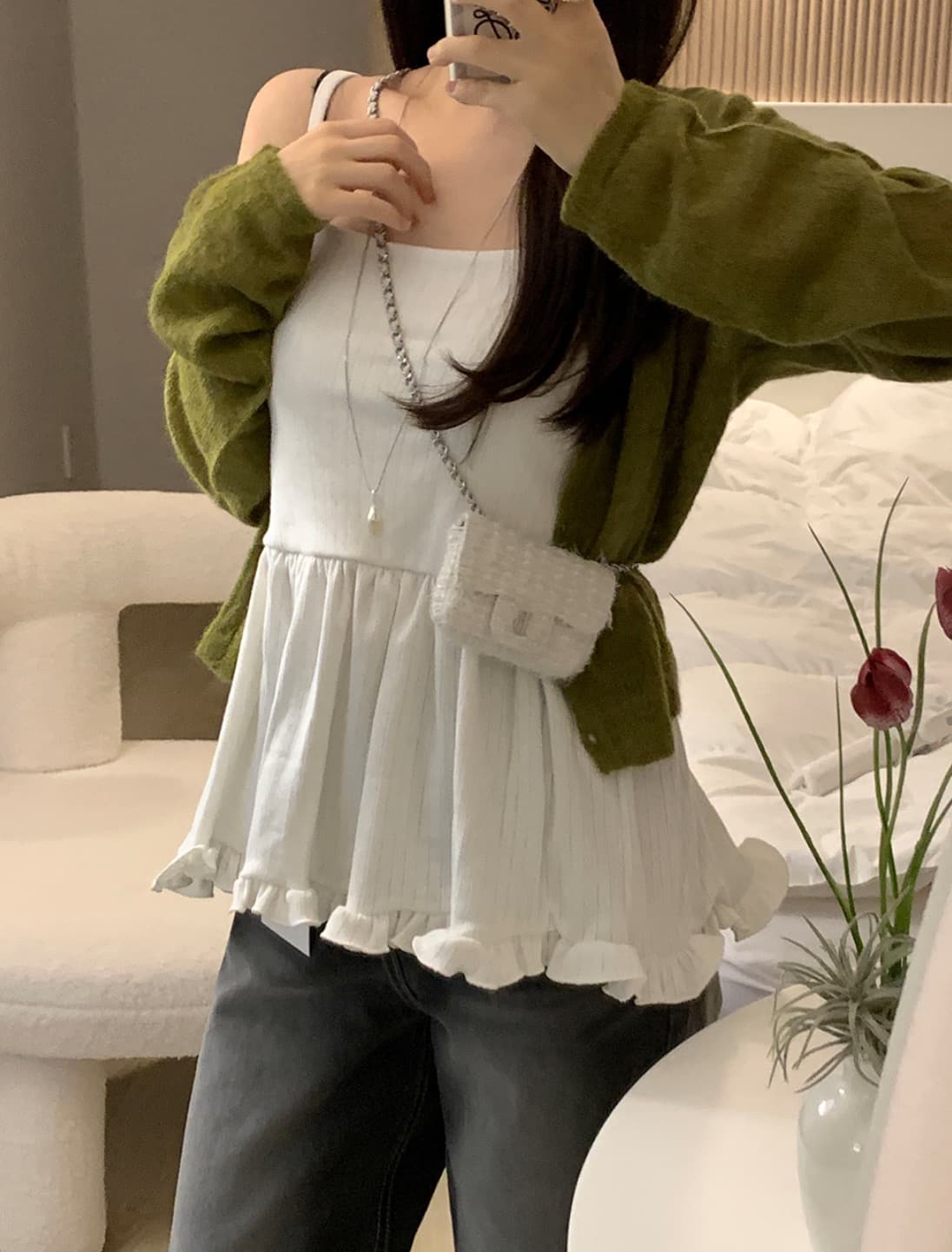 있음 선적 사이즈 업데이트 한국 chic 봄 여름 새로운 한 부서 다용도 프릴 한 단어 캐미솔 상세 이미지 8