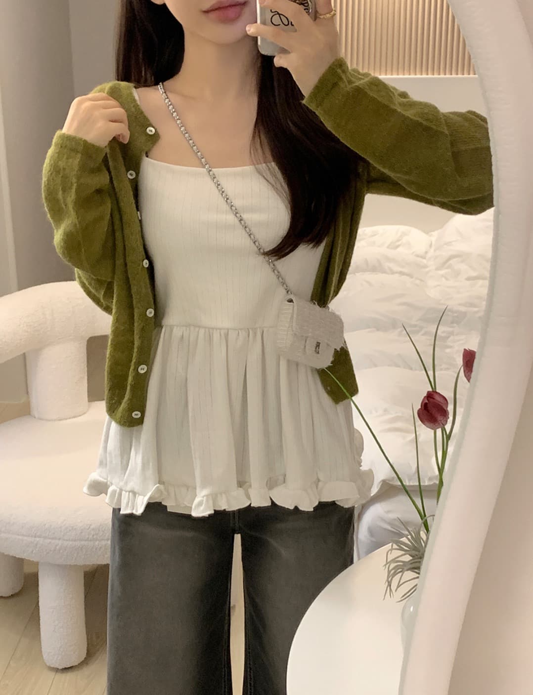 있음 선적 사이즈 업데이트 한국 chic 봄 여름 새로운 한 부서 다용도 프릴 한 단어 캐미솔 상세 이미지 9