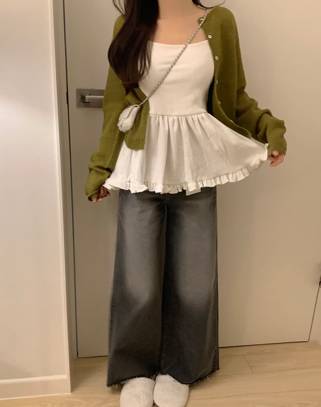 있음 선적 사이즈 업데이트 한국 chic 봄 여름 새로운 한 부서 다용도 프릴 한 단어 캐미솔 상세 이미지 10