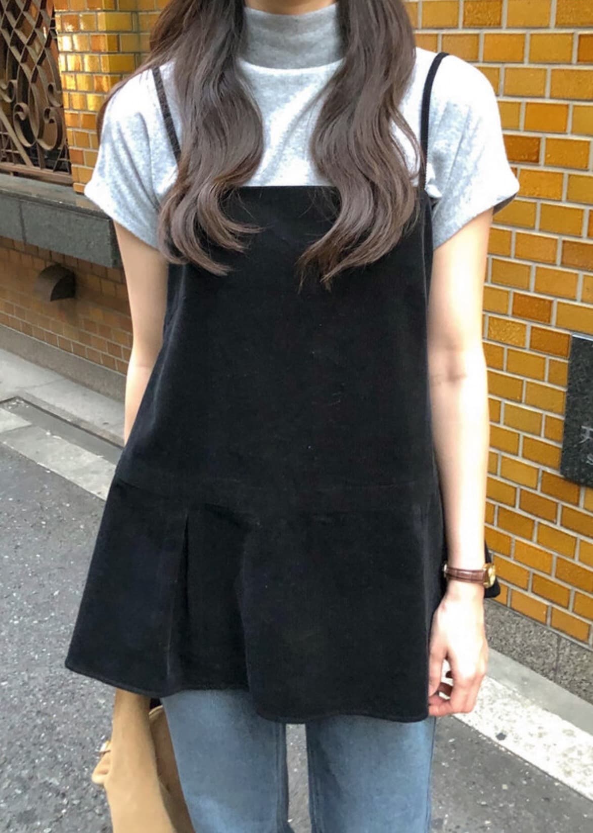 있음 선적 한국 chic 봄 새로운 한 부서 달콤함 뒤로 레이스업 디자인 센스 슬립 드레스 셔츠