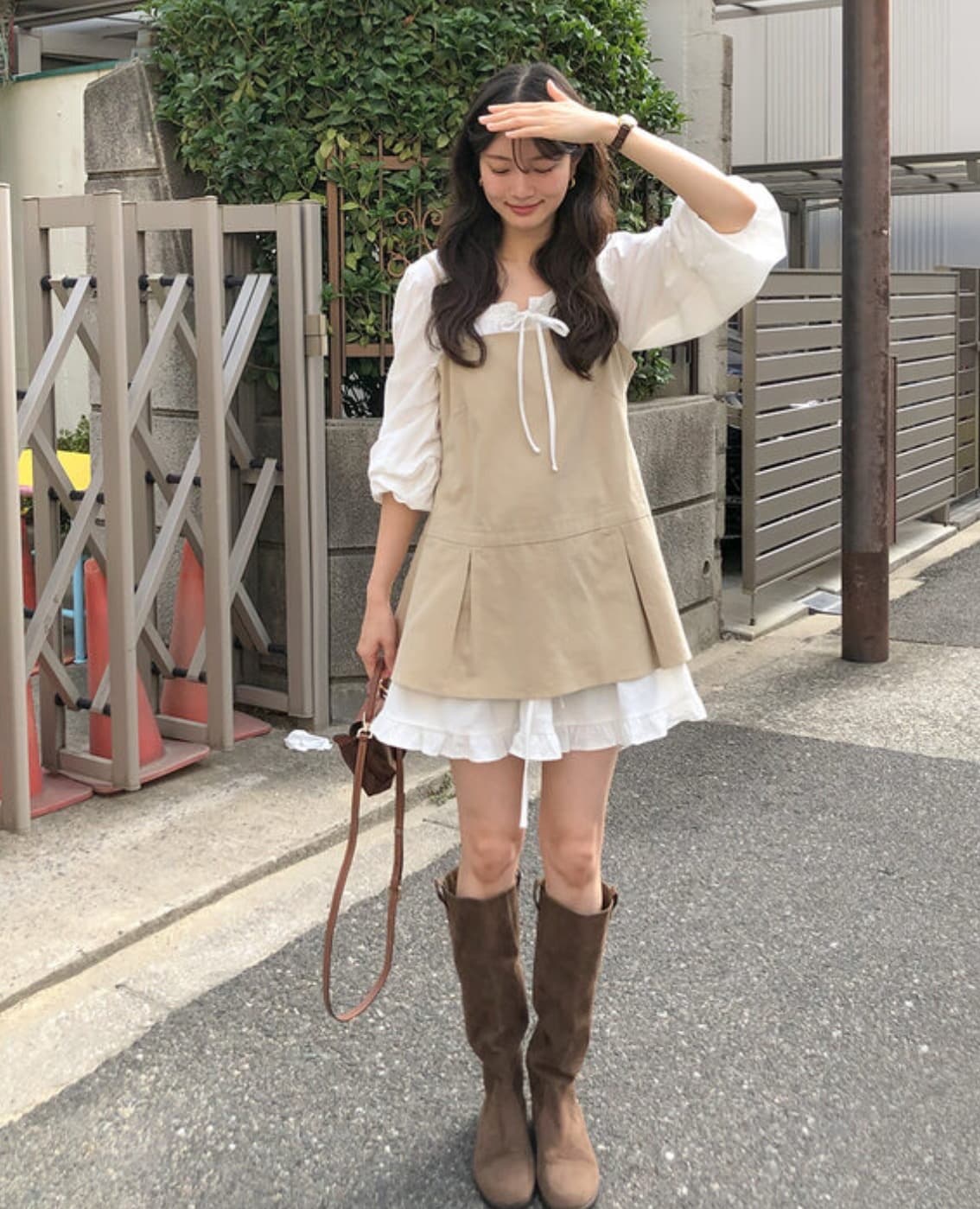 있음 선적 한국 chic 봄 새로운 한 부서 달콤함 뒤로 레이스업 디자인 센스 슬립 드레스 셔츠 상세 이미지 1