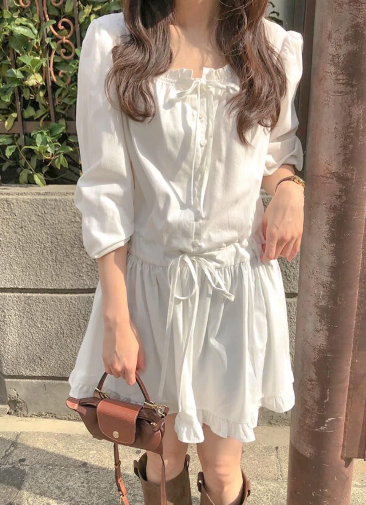 있음 선적 한국 chic 봄 새로운 한 부서 달콤함 뒤로 레이스업 디자인 센스 슬립 드레스 셔츠 상세 이미지 7