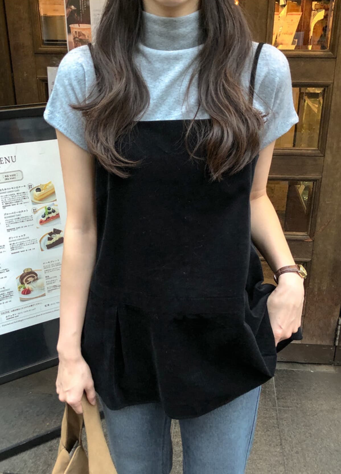 있음 선적 한국 chic 봄 새로운 한 부서 달콤함 뒤로 레이스업 디자인 센스 슬립 드레스 셔츠 상세 이미지 18