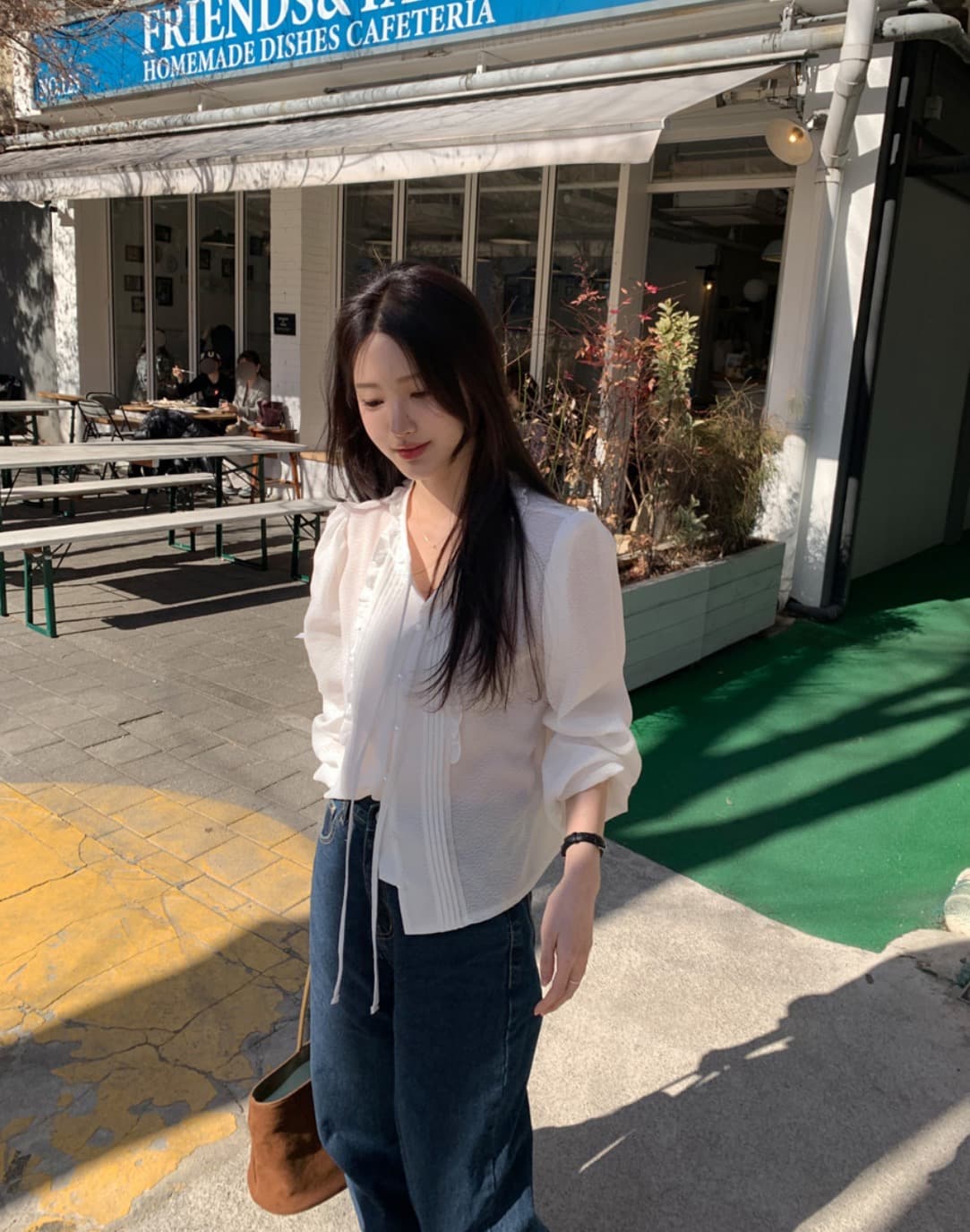 한국 chic 봄 새로운 달콤함 프릴 리본 셔츠 상세 이미지 13