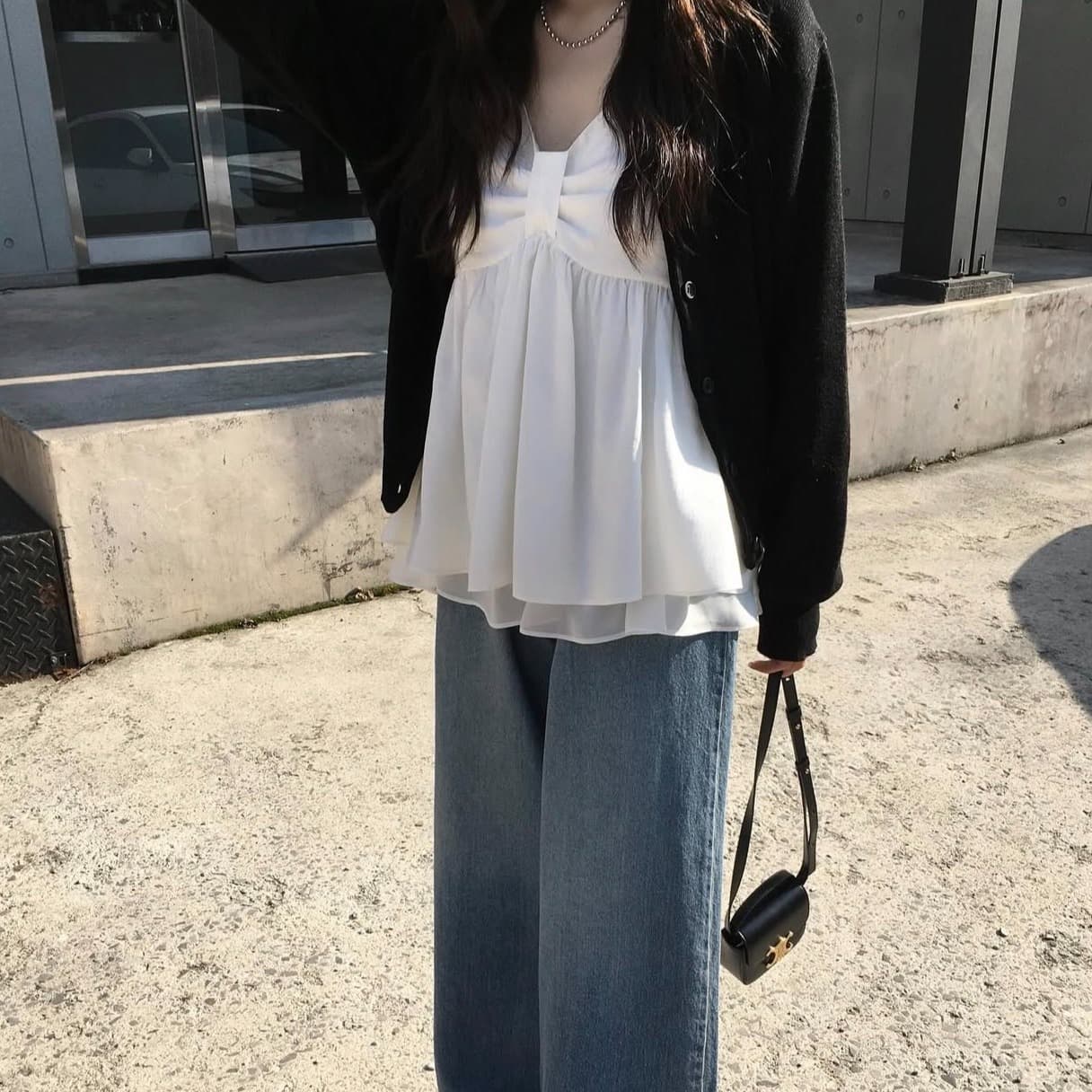 있음 선적 사이즈 업데이트 한국 chic 봄 여름 새로운 달콤함 다용도 이중층 치마 스타일 조끼 캐미솔 이미지 2