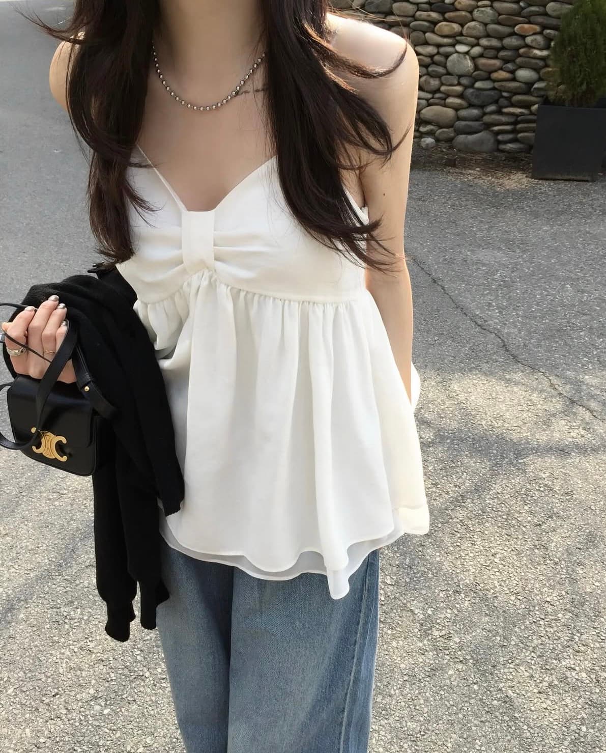 있음 선적 사이즈 업데이트 한국 chic 봄 여름 새로운 달콤함 다용도 이중층 치마 스타일 조끼 캐미솔 상세 이미지 1