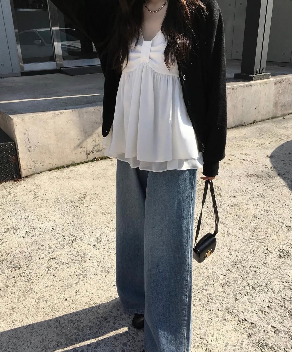있음 선적 사이즈 업데이트 한국 chic 봄 여름 새로운 달콤함 다용도 이중층 치마 스타일 조끼 캐미솔 상세 이미지 4