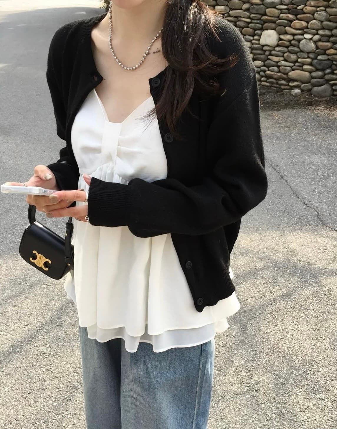 있음 선적 사이즈 업데이트 한국 chic 봄 여름 새로운 달콤함 다용도 이중층 치마 스타일 조끼 캐미솔 상세 이미지 5