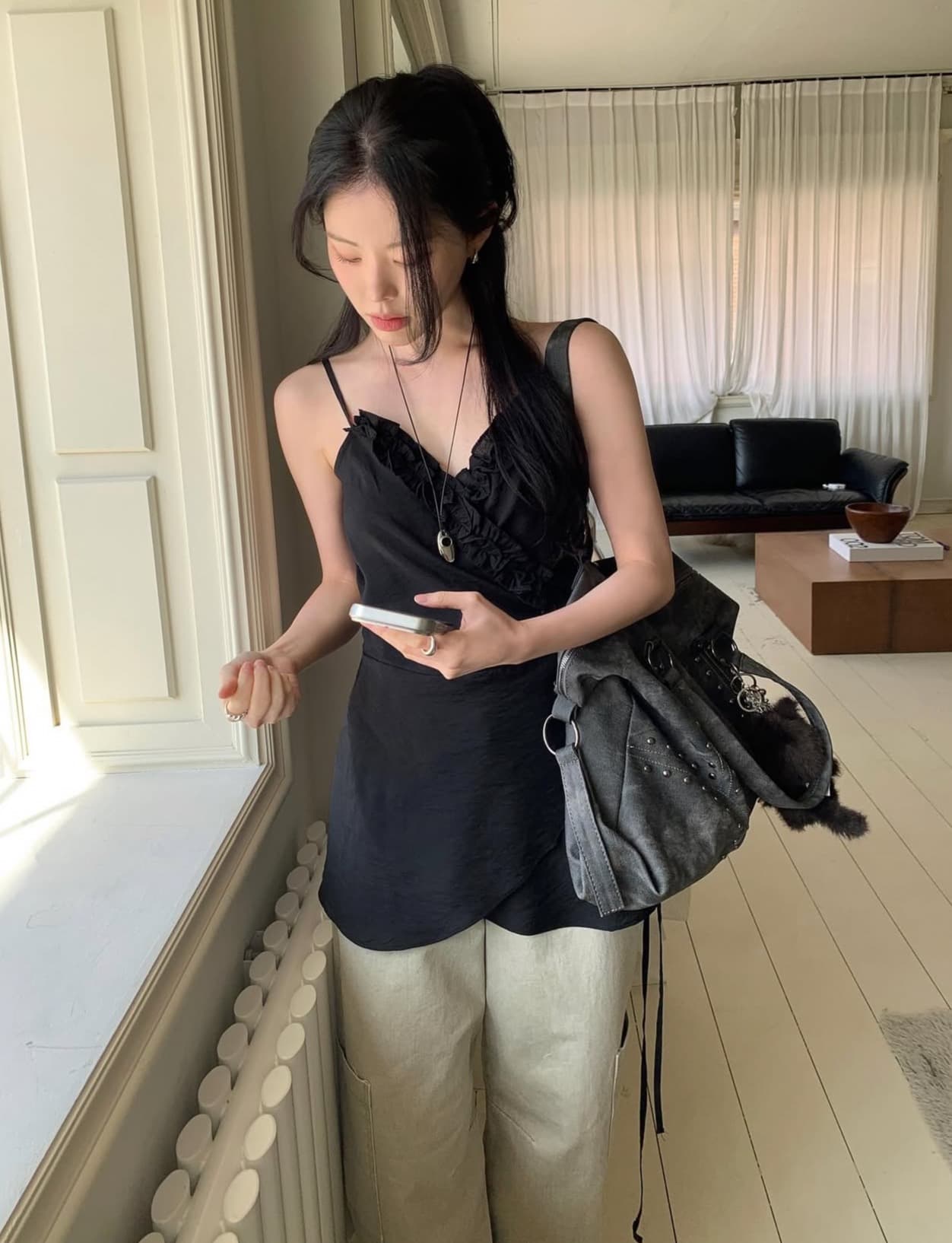 있음 선적 사이즈 업데이트 한국 chic 여름 새로운 목이버섯 레이스 칼라 불규칙 경 사진 레이스업 캐미솔 이미지 4