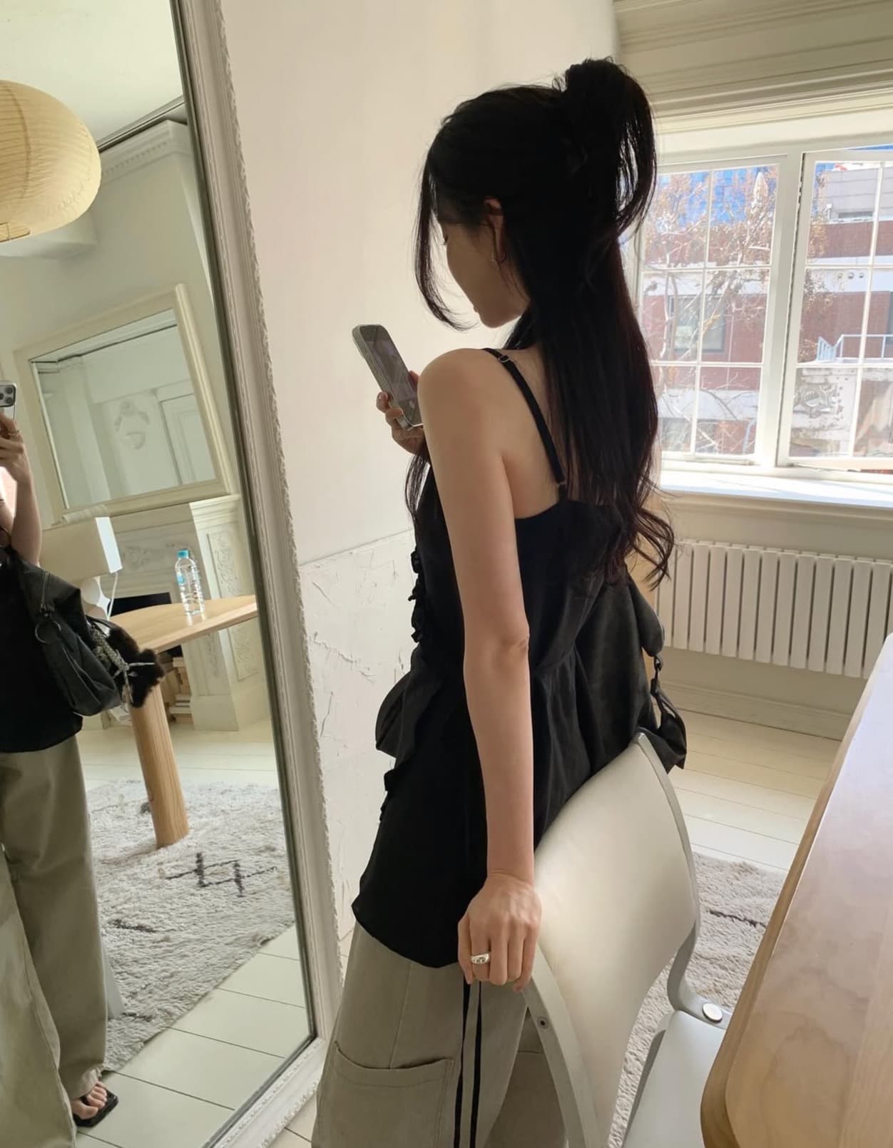 있음 선적 사이즈 업데이트 한국 chic 여름 새로운 목이버섯 레이스 칼라 불규칙 경 사진 레이스업 캐미솔 상세 이미지 8