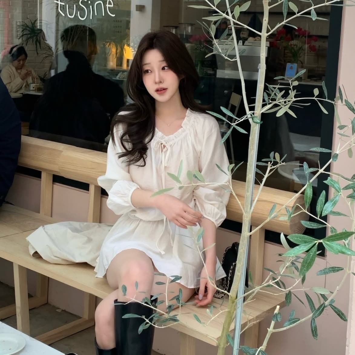 있음 선적 사이즈 업데이트 한국 chic 봄 여름 새로운 디자인 센스 프릴 오프숄더 스트랩 달콤함 드레스 이미지 5