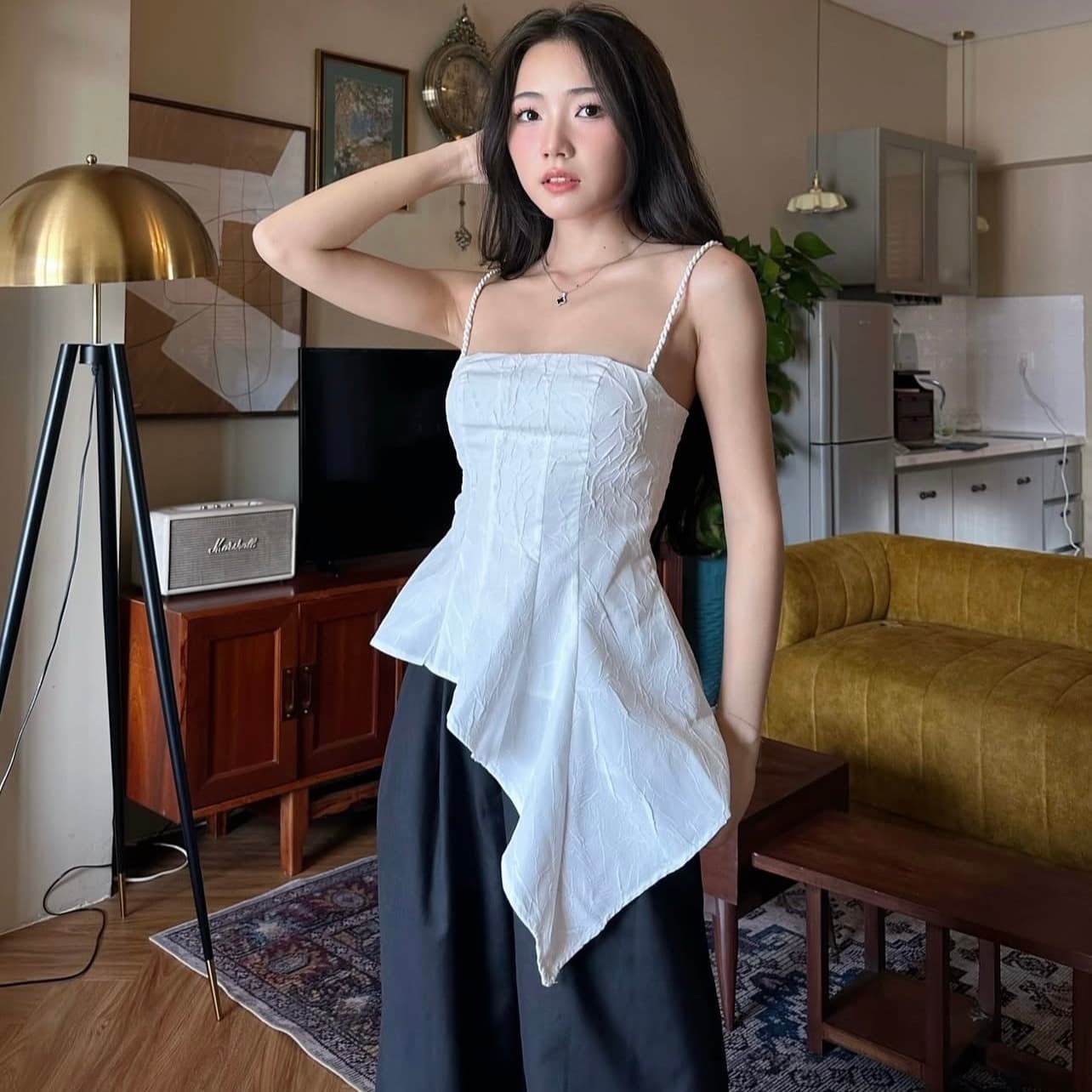 있음 선적 사이즈 업데이트 한국 chic 여름 새로운 프랑스식 디자인 센스 슬립 불규칙 셔츠 이미지 5