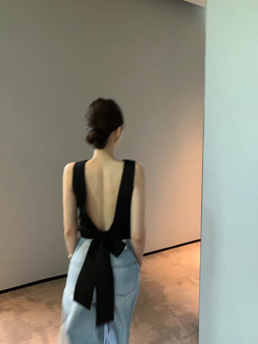 있음 선적 사이즈 업데이트 한국 chic 여름 새로운 품격 미니멀리즘 백리스 스트랩 민소매 맨위 상세 이미지 2