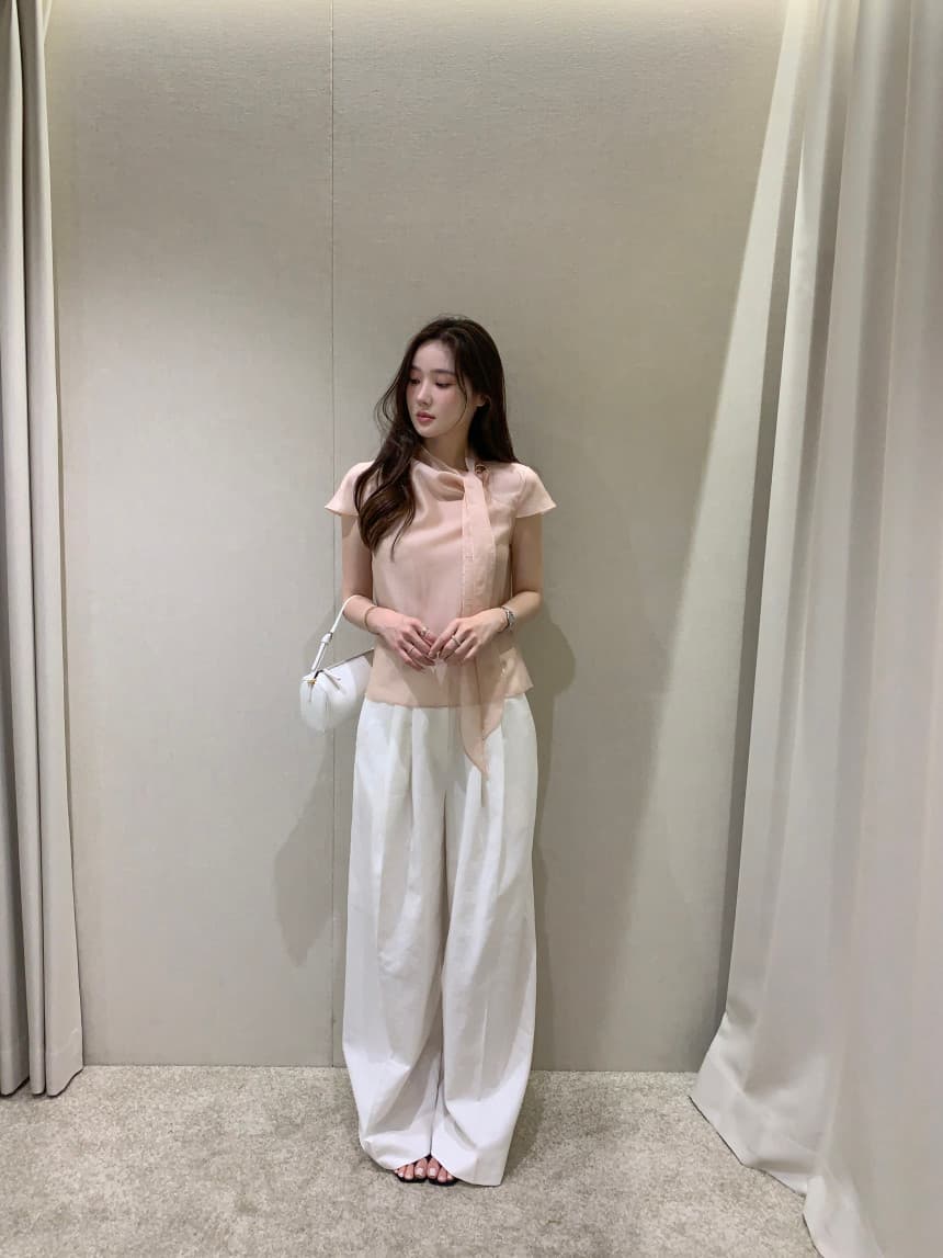 있음 선적 사이즈 업데이트 한국 chic 여름 새로운 달콤함 품격 리본 수 있습니다. 부서 나비 매듭 반팔 셔츠 상세 이미지 16