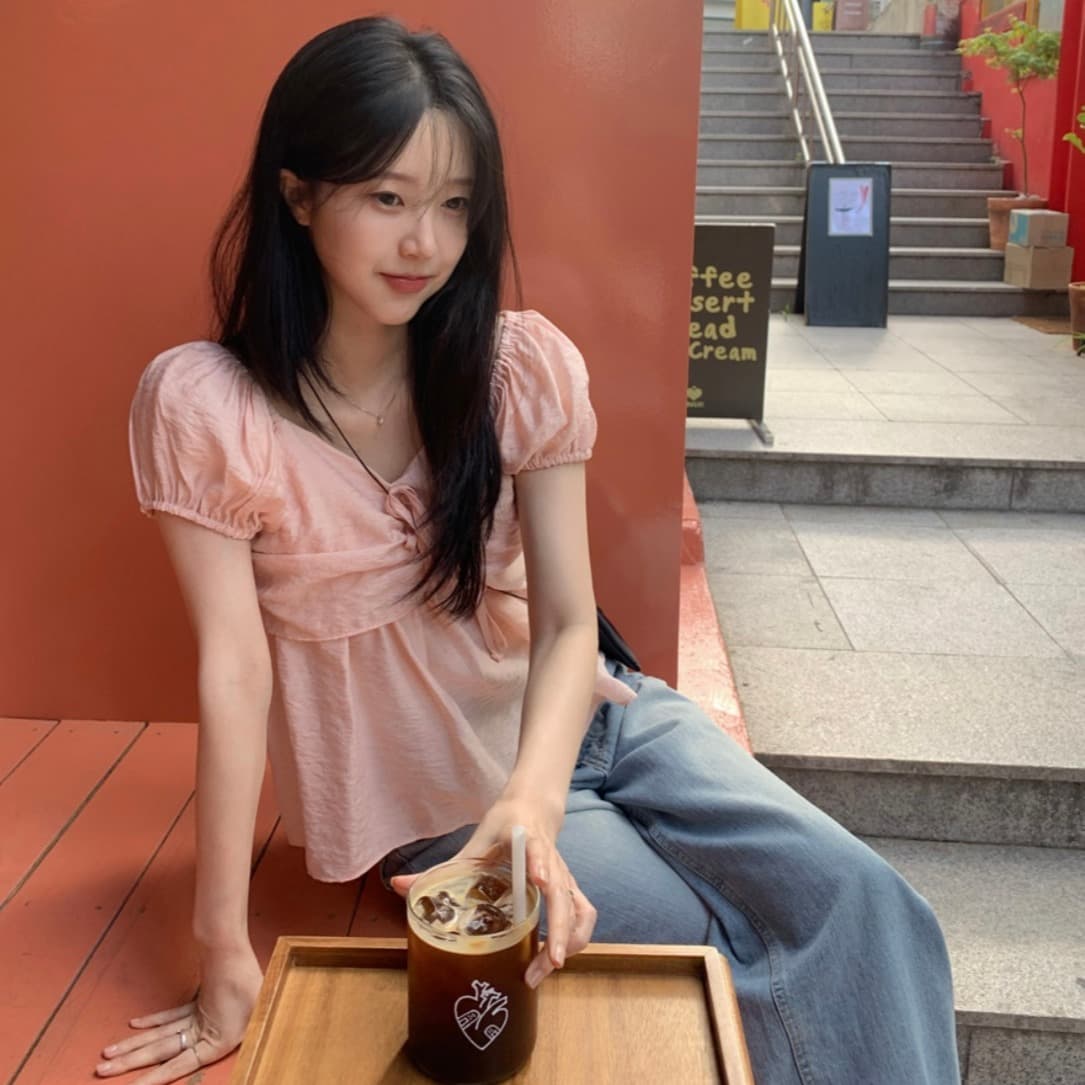 있음 선적 사이즈 업데이트 한국 chic 여름 새로운 한 부서 달콤함 수 있습니다. 보트넥 반팔 셔츠 이미지 4