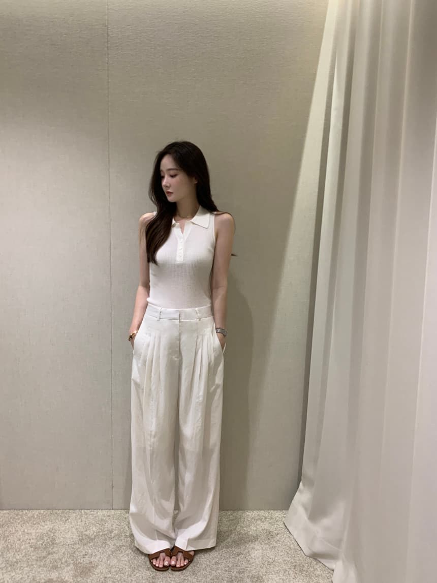 있음 선적 사이즈 업데이트 한국 chic 여름 새로운 얇은 스타일 폴로 칼라 품격 민소매 니트 스웨터 상세 이미지 10