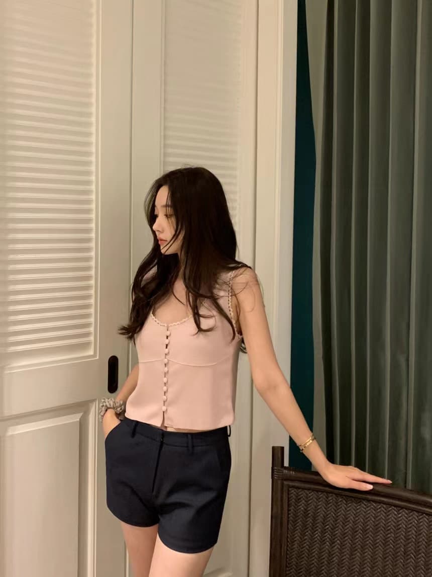 있음 선적 사이즈 업데이트 한국 chic 여름 새로운 달콤함 u 종류 니트 조끼 슬립 상세 이미지 5