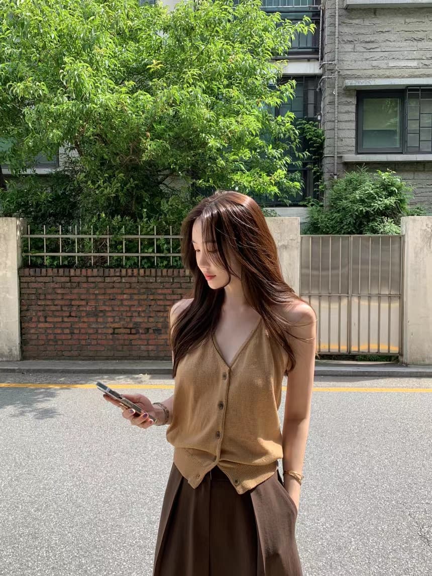있음 선적 사이즈 업데이트 한국 chic 여름 새로운 행침 목 백리스 얇은 벨트 바늘 조끼 니트 스웨터 상세 이미지 3