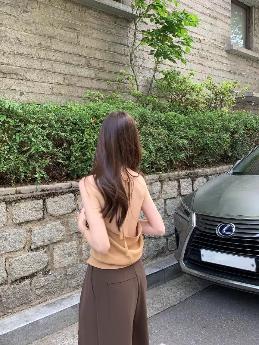 있음 선적 사이즈 업데이트 한국 chic 여름 새로운 행침 목 백리스 얇은 벨트 바늘 조끼 니트 스웨터 상세 이미지 6