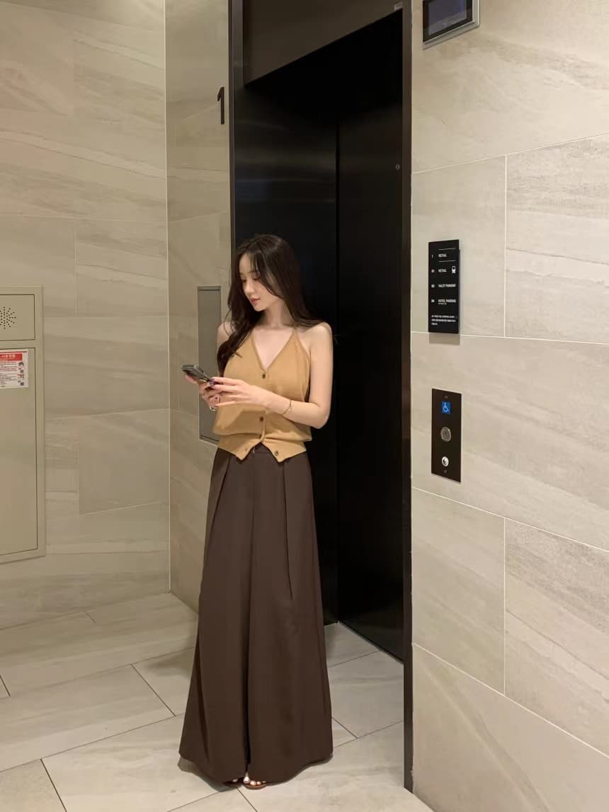 있음 선적 사이즈 업데이트 한국 chic 여름 새로운 행침 목 백리스 얇은 벨트 바늘 조끼 니트 스웨터 상세 이미지 17
