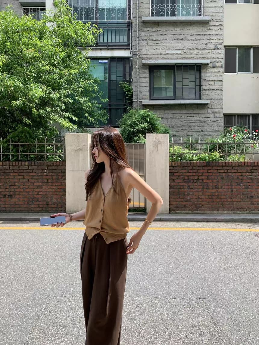 있음 선적 사이즈 업데이트 한국 chic 여름 새로운 행침 목 백리스 얇은 벨트 바늘 조끼 니트 스웨터 상세 이미지 22