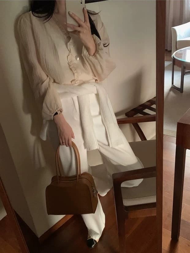 있음 선적 사이즈 업데이트 한국 chic 봄 여름 신제품 달콤함 목이버섯 레이스 긴팔 셔츠 상세 이미지 5