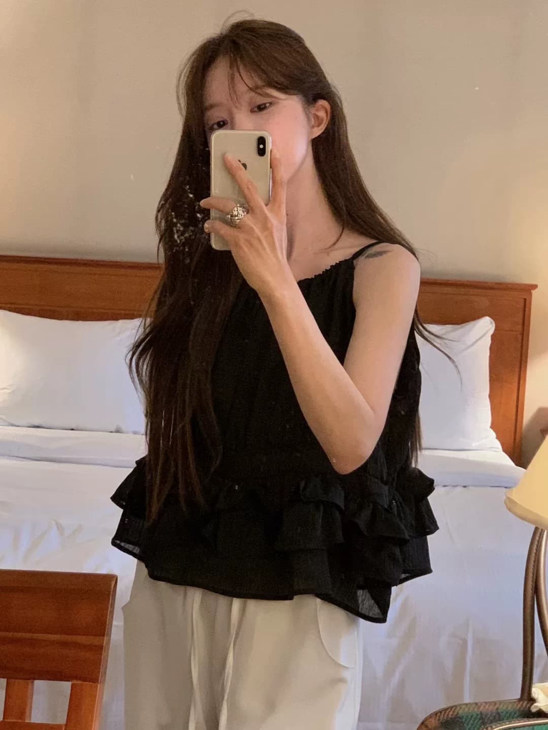 있음 선적 사이즈 업데이트 한국 chic 여름 새로운 얇은 스타일 달콤함 품격 다중 레이어 레이스 진자 캐미솔 이미지 3