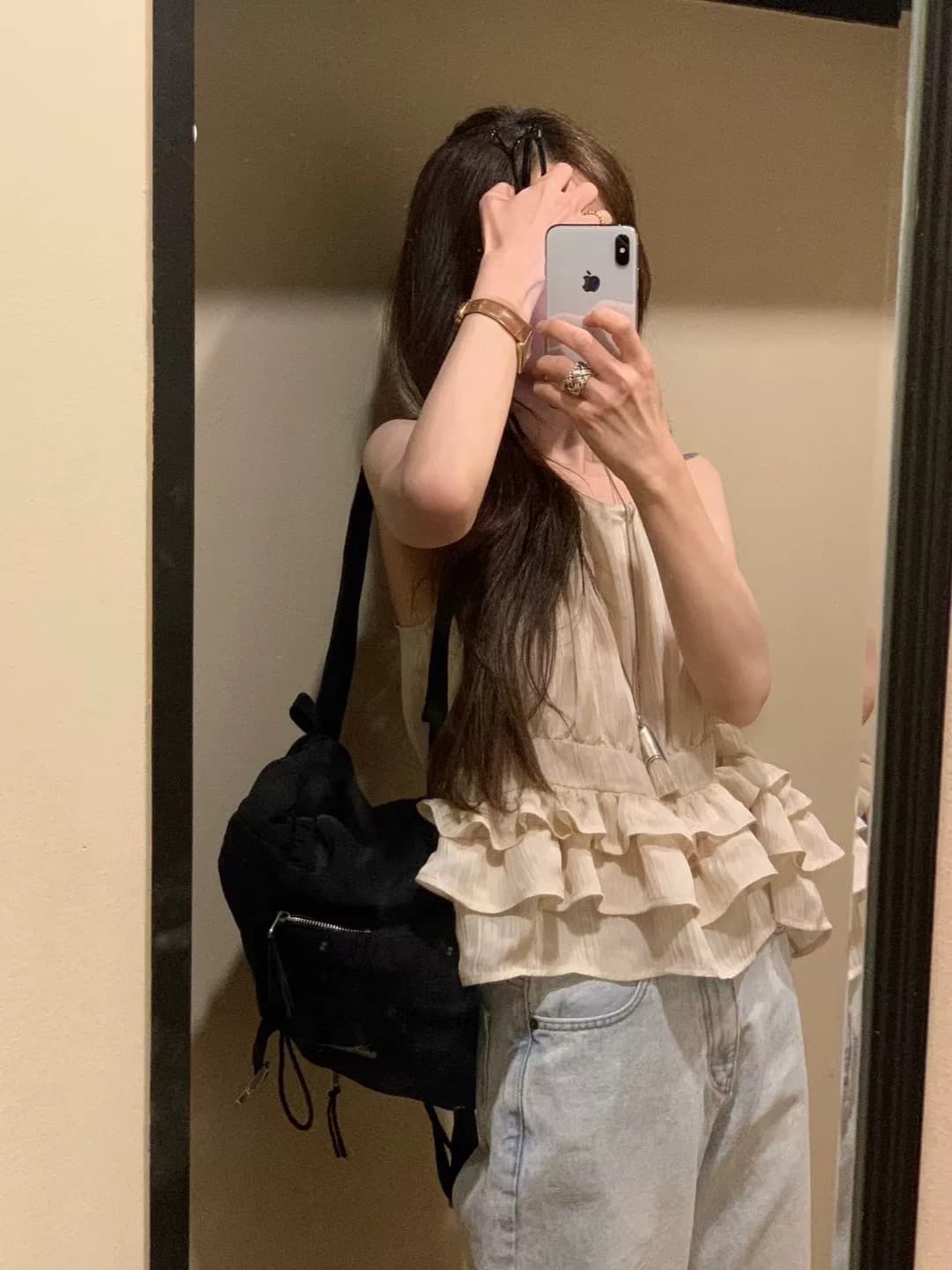 있음 선적 사이즈 업데이트 한국 chic 여름 새로운 얇은 스타일 달콤함 품격 다중 레이어 레이스 진자 캐미솔 상세 이미지 3