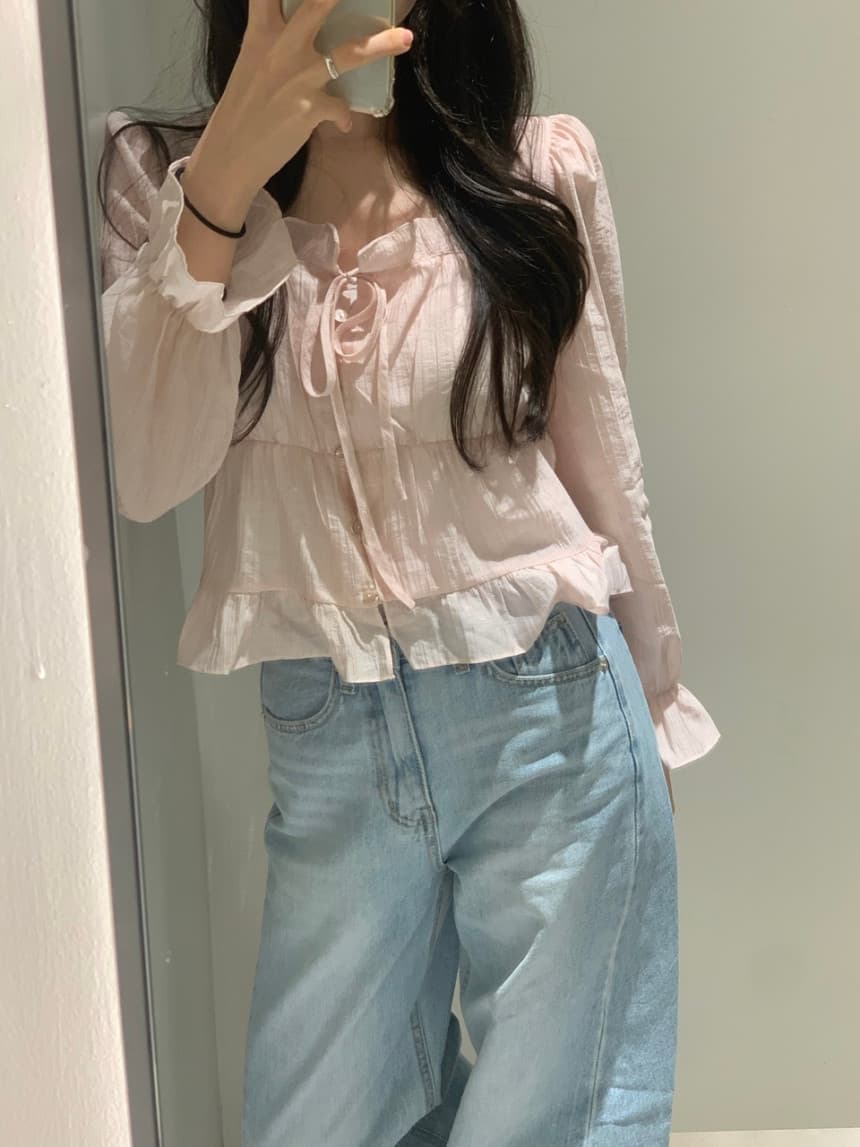 있음 선적 사이즈 업데이트 한국 chic 봄 여름 새로운 달콤함 레이스 부드러운 바람 셔츠 상세 이미지 8