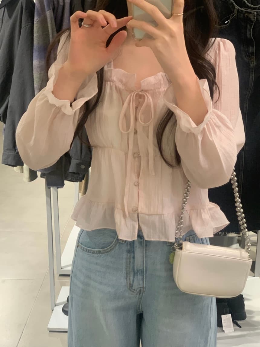 있음 선적 사이즈 업데이트 한국 chic 봄 여름 새로운 달콤함 레이스 부드러운 바람 셔츠 상세 이미지 11