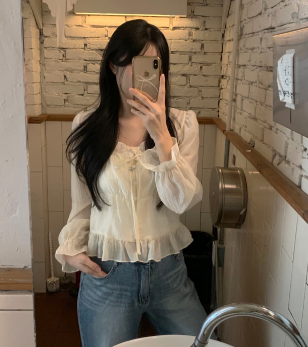 있음 선적 사이즈 업데이트 한국 chic 봄 여름 새로운 달콤함 레이스 부드러운 바람 셔츠 상세 이미지 15