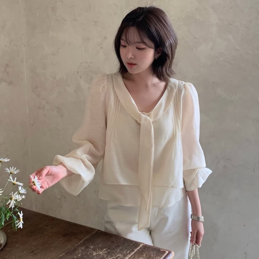 있음 선적 사이즈 업데이트 한국 chic 봄 새로운 리본 품격 다용도 셔츠