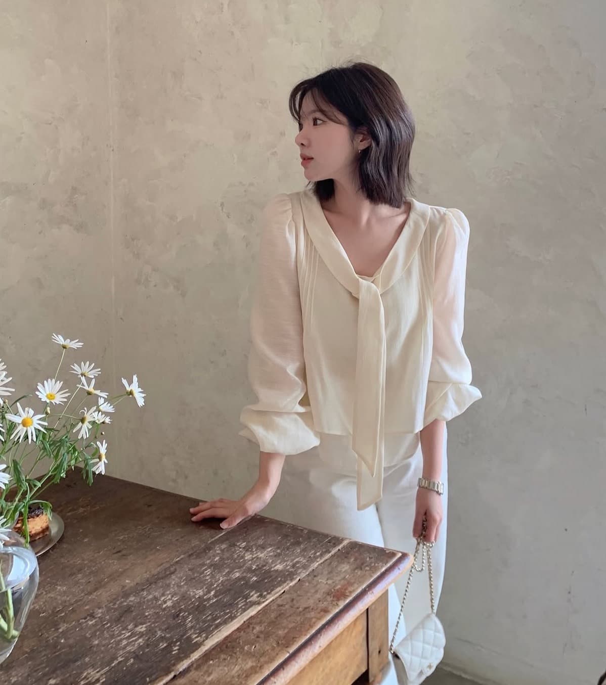 있음 선적 사이즈 업데이트 한국 chic 봄 새로운 리본 품격 다용도 셔츠 상세 이미지 9
