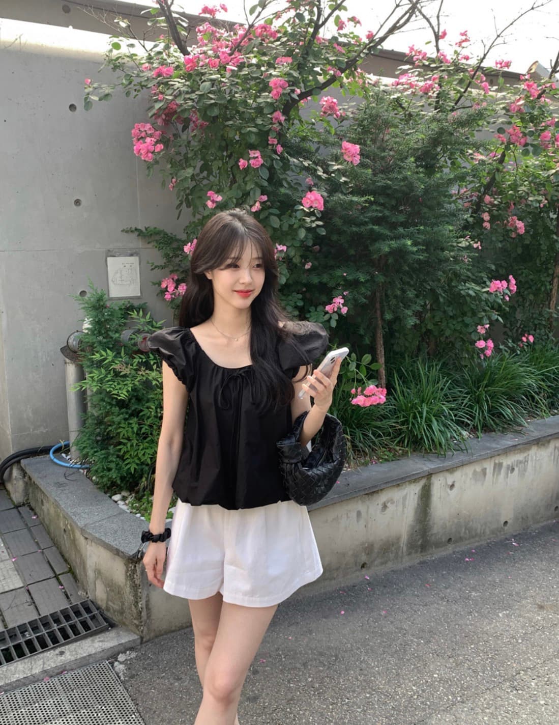 있음 선적 사이즈 업데이트 한국 chic 여름 새로운 프랑스식 달콤함 거품 소매 레이스업 칼라 반팔 셔츠 상세 이미지 9