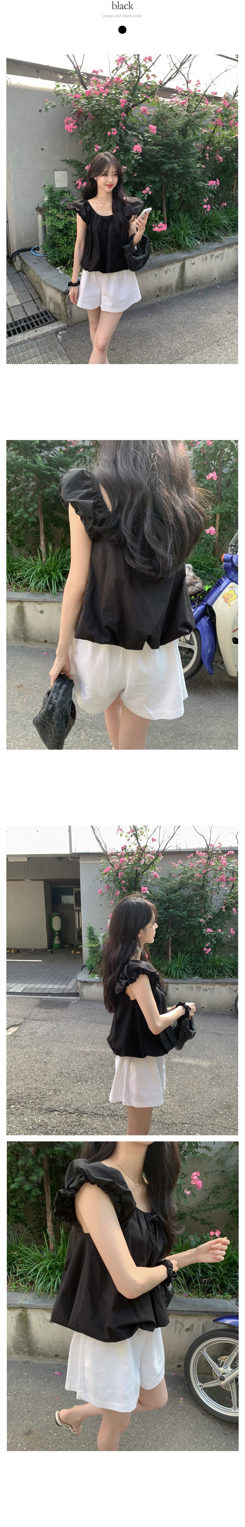 있음 선적 사이즈 업데이트 한국 chic 여름 새로운 프랑스식 달콤함 거품 소매 레이스업 칼라 반팔 셔츠 상세 이미지 16