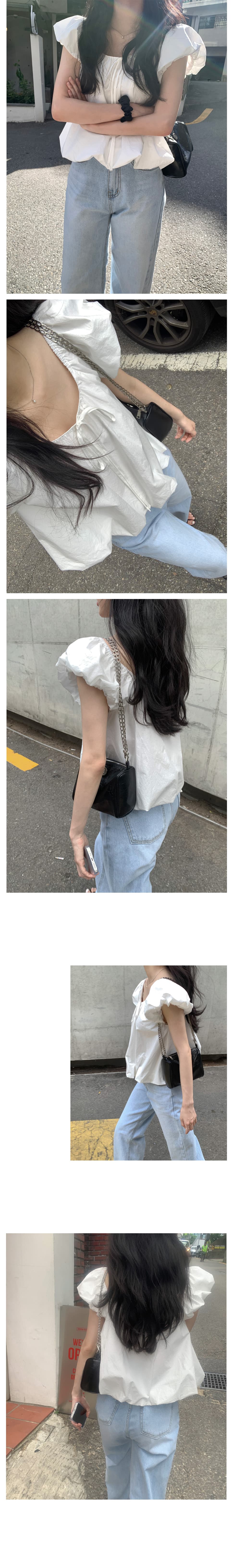 있음 선적 사이즈 업데이트 한국 chic 여름 새로운 프랑스식 달콤함 거품 소매 레이스업 칼라 반팔 셔츠 상세 이미지 25