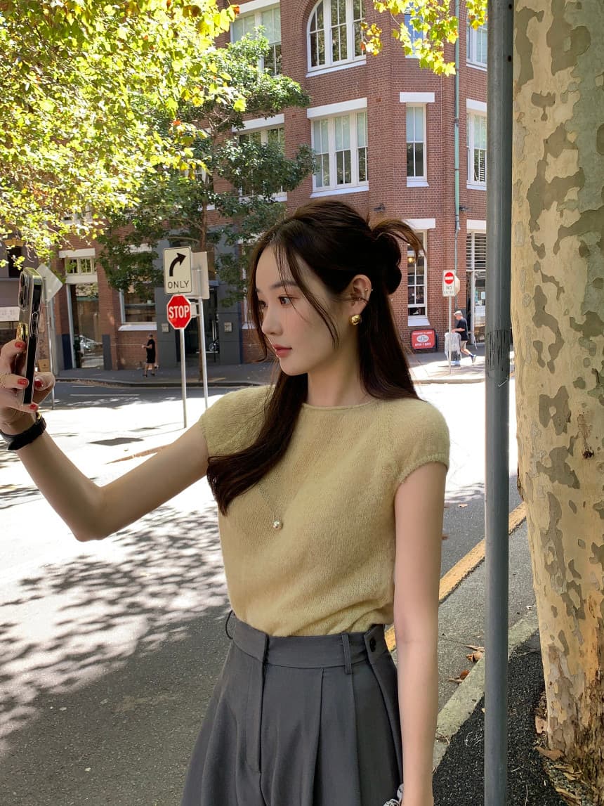 있음 선적 사이즈 업데이트 한국 chic 여름 새로운 프랑스식 미니멀리즘 라운드 넥 반팔 니트 스웨터 상세 이미지 36