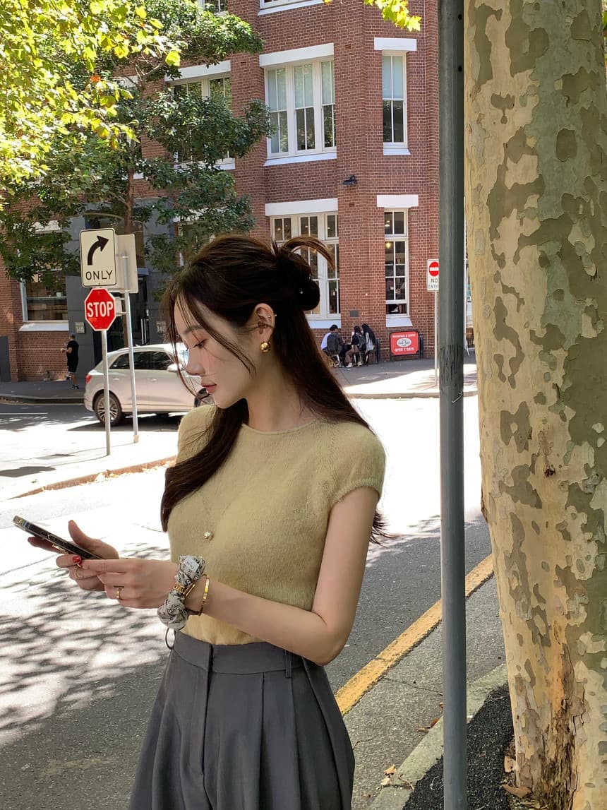있음 선적 사이즈 업데이트 한국 chic 여름 새로운 프랑스식 미니멀리즘 라운드 넥 반팔 니트 스웨터 상세 이미지 38