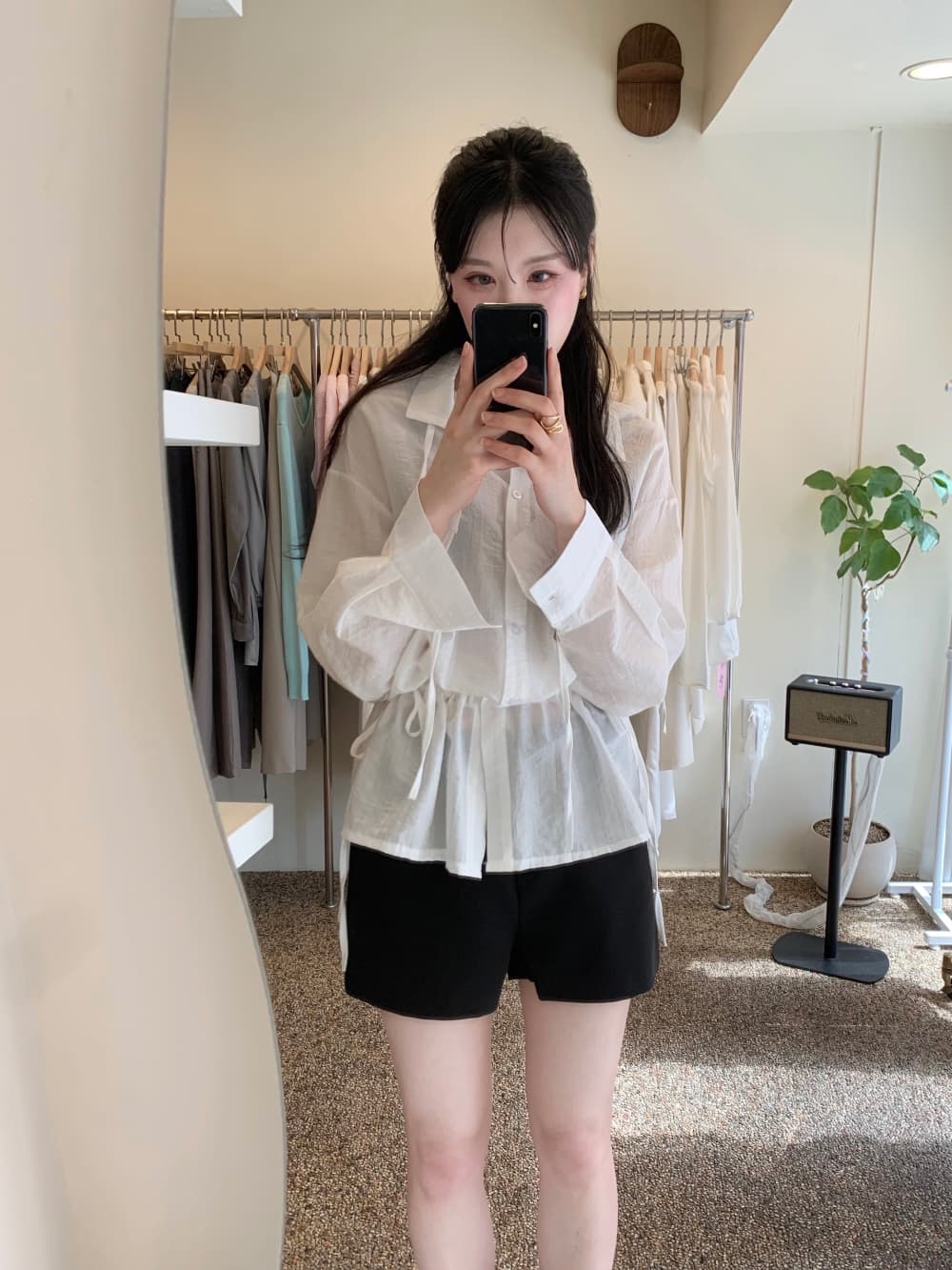 있음 선적 사이즈 업데이트 한국 chic 여름 새로운 품격 슬림해 보이는 허리 수축 슬림해 보이는 레이스업 긴팔 셔츠 상세 이미지 4