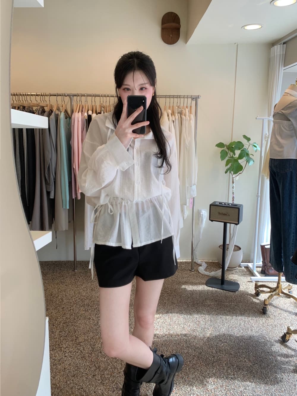 있음 선적 사이즈 업데이트 한국 chic 여름 새로운 품격 슬림해 보이는 허리 수축 슬림해 보이는 레이스업 긴팔 셔츠 상세 이미지 6
