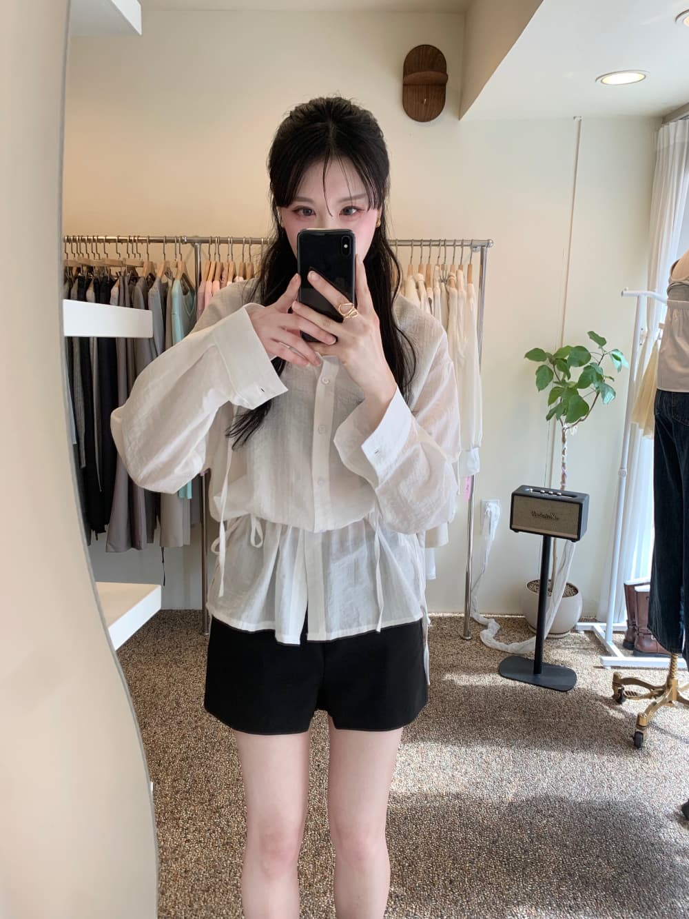 있음 선적 사이즈 업데이트 한국 chic 여름 새로운 품격 슬림해 보이는 허리 수축 슬림해 보이는 레이스업 긴팔 셔츠 상세 이미지 7