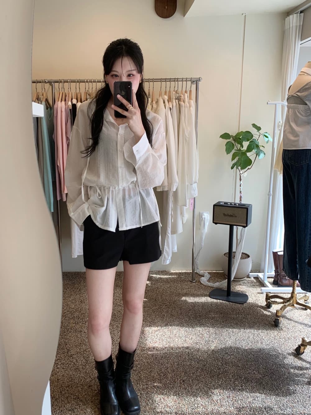 있음 선적 사이즈 업데이트 한국 chic 여름 새로운 품격 슬림해 보이는 허리 수축 슬림해 보이는 레이스업 긴팔 셔츠 상세 이미지 8