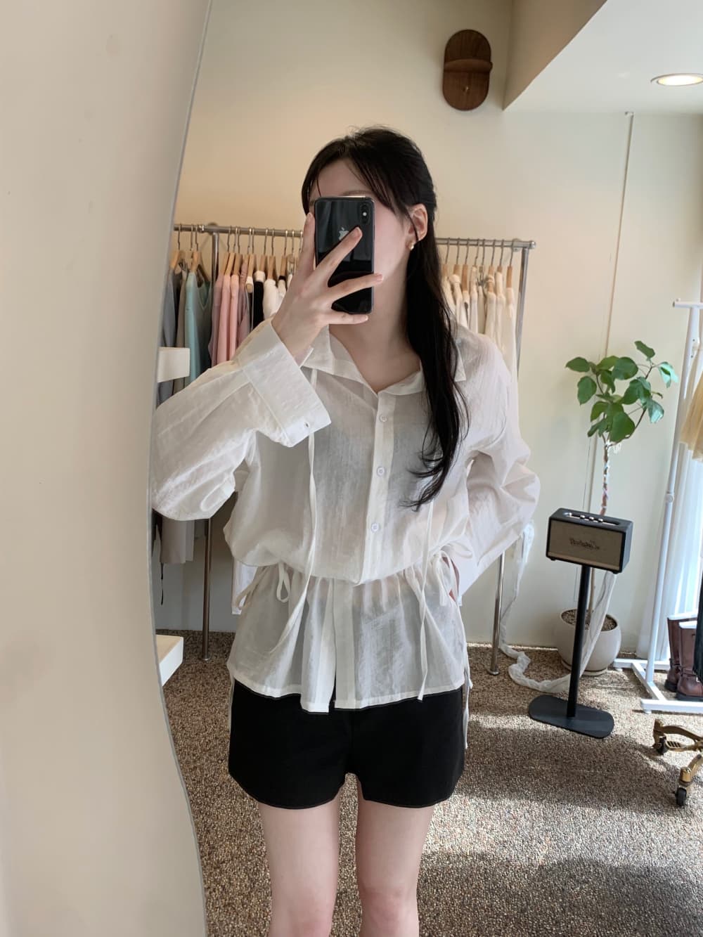 있음 선적 사이즈 업데이트 한국 chic 여름 새로운 품격 슬림해 보이는 허리 수축 슬림해 보이는 레이스업 긴팔 셔츠 상세 이미지 10