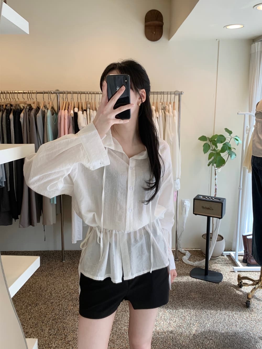 있음 선적 사이즈 업데이트 한국 chic 여름 새로운 품격 슬림해 보이는 허리 수축 슬림해 보이는 레이스업 긴팔 셔츠 상세 이미지 11