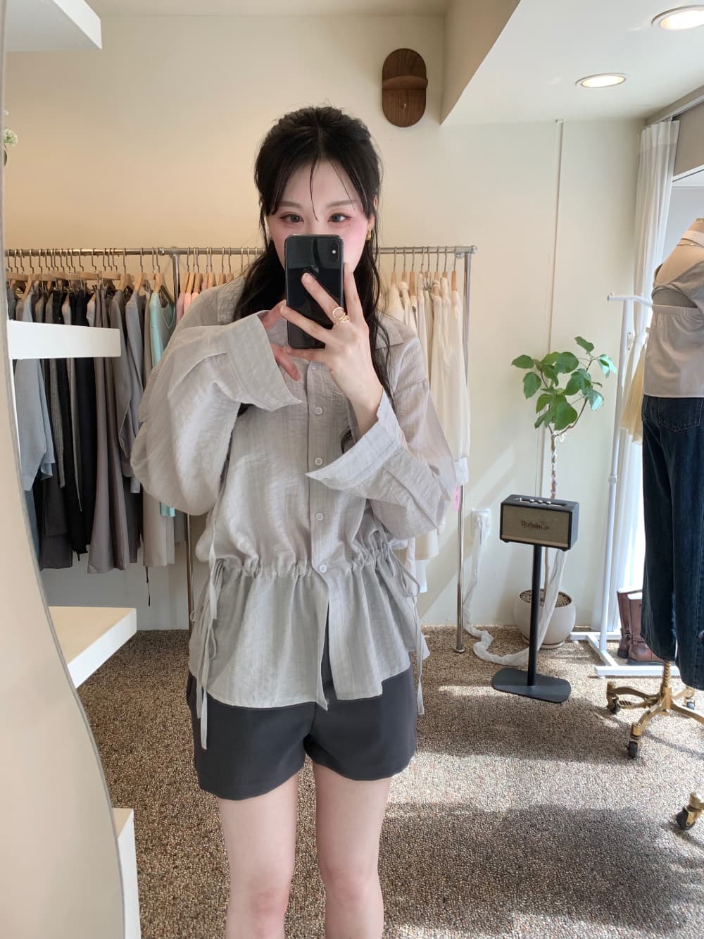 있음 선적 사이즈 업데이트 한국 chic 여름 새로운 품격 슬림해 보이는 허리 수축 슬림해 보이는 레이스업 긴팔 셔츠 상세 이미지 13