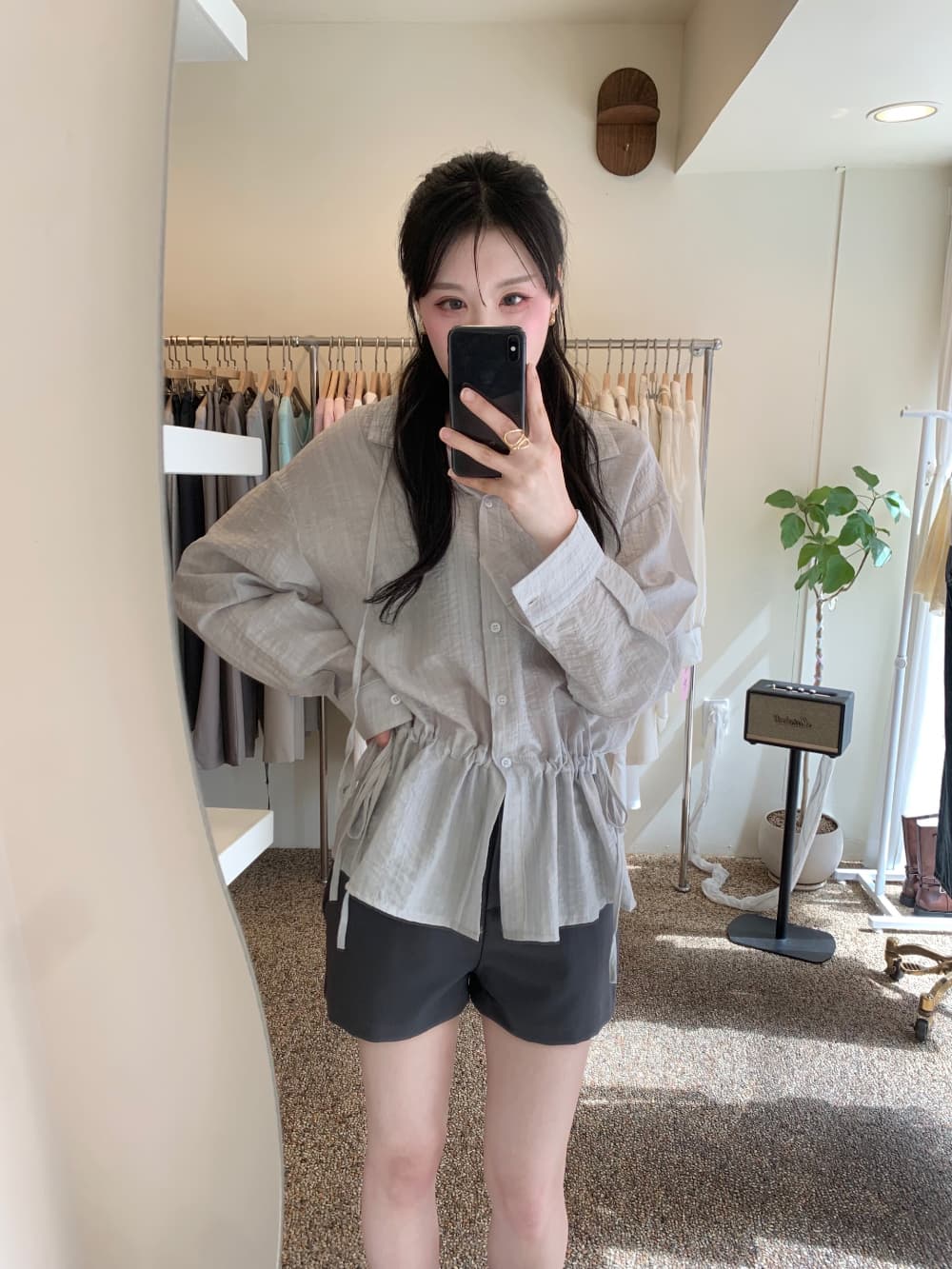 있음 선적 사이즈 업데이트 한국 chic 여름 새로운 품격 슬림해 보이는 허리 수축 슬림해 보이는 레이스업 긴팔 셔츠 상세 이미지 14